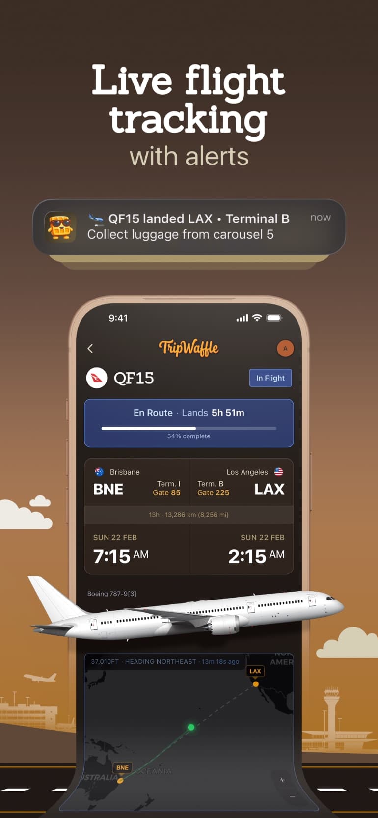 TripWaffle - Live flight tracking with aircraft position on map