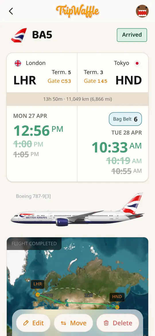Live flight tracking screenshot