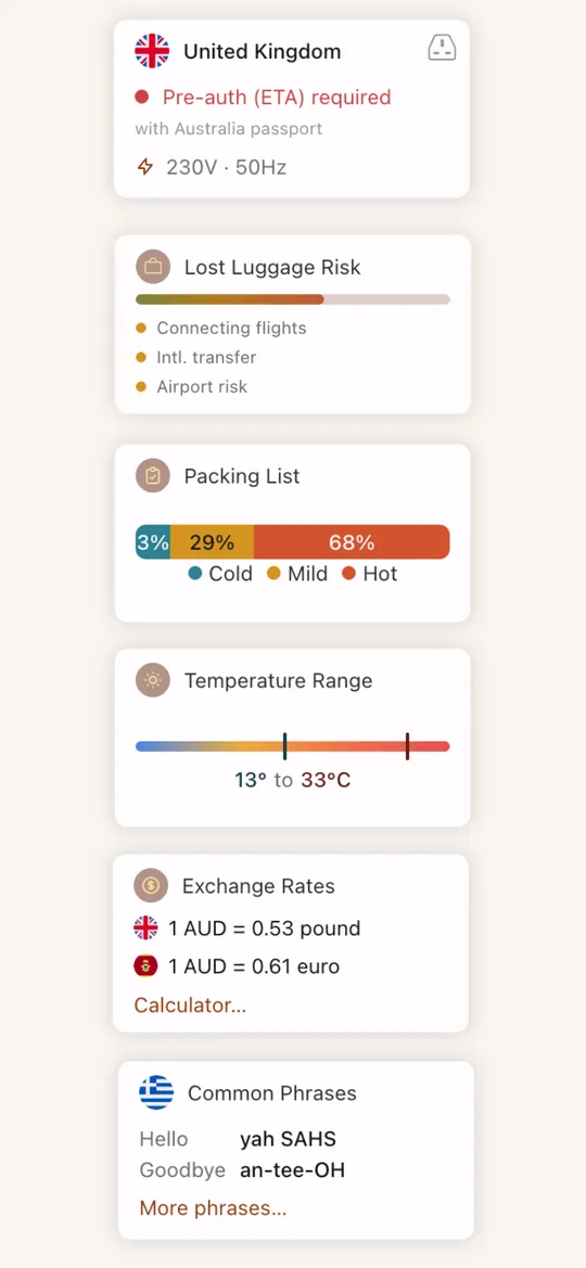 Trip helpers screenshot